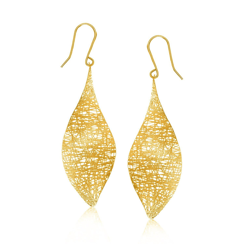 14K Yellow Gold Marquise Motif Lace Like Drop Earrings