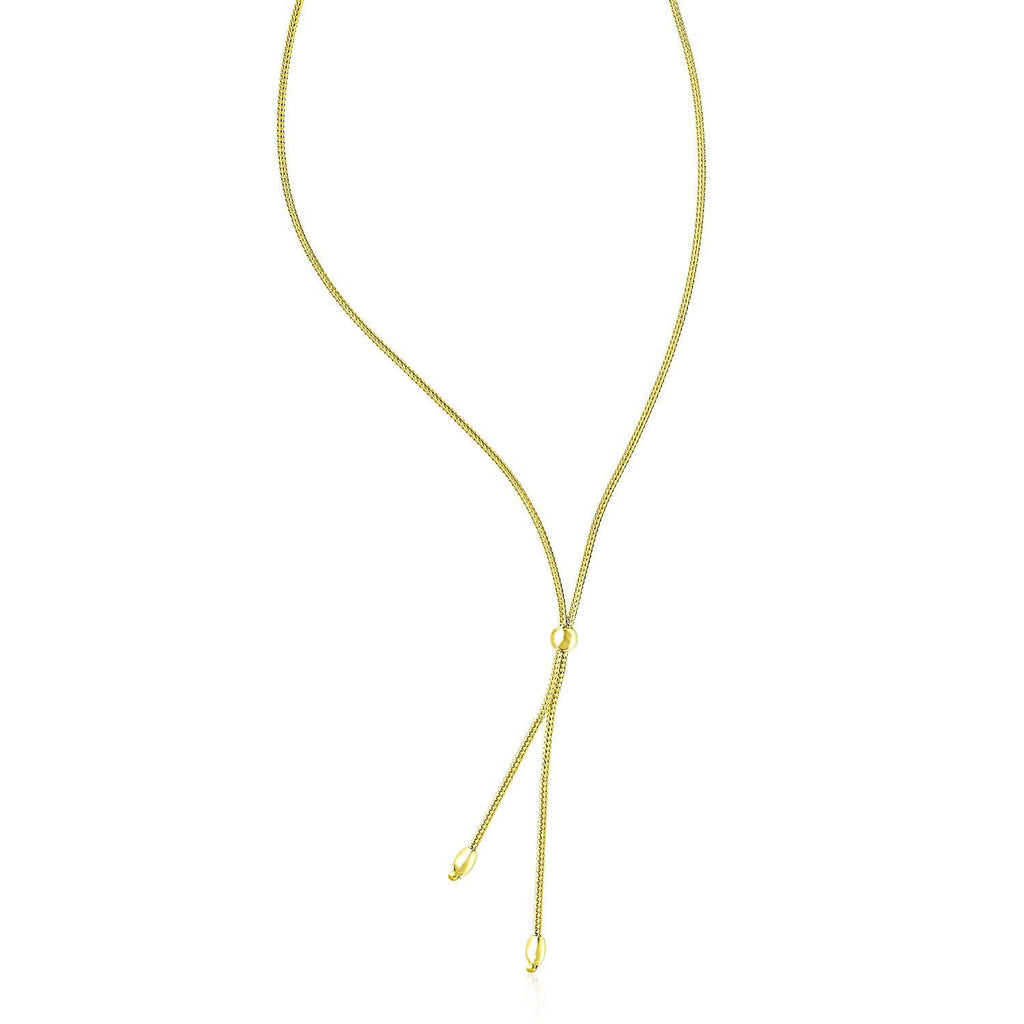 14K Yellow Gold Lariat Necklace with Wheat Chain