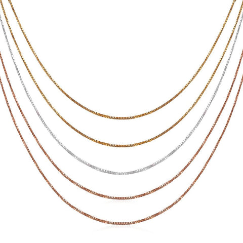 Multi Tone Sterling Silver 5-Strand Box Chain Necklace