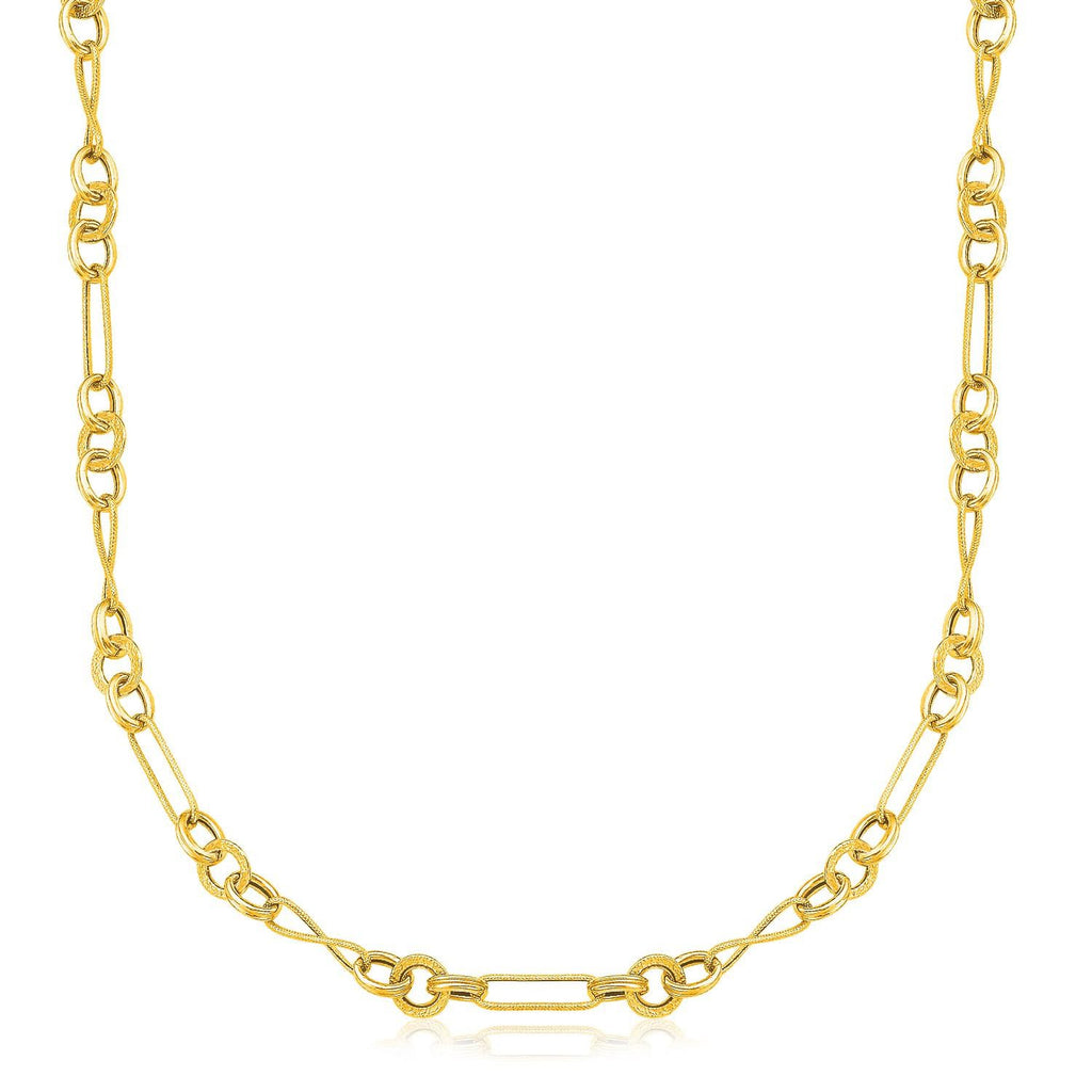 14K Yellow Gold Textured & Multi-Style Chain Fancy Necklace