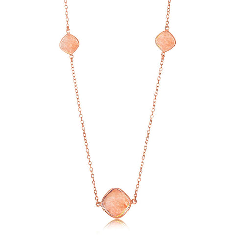 Sterling Silver Rose Gold Plated Station Raspberry Rutilated Quartz Necklace