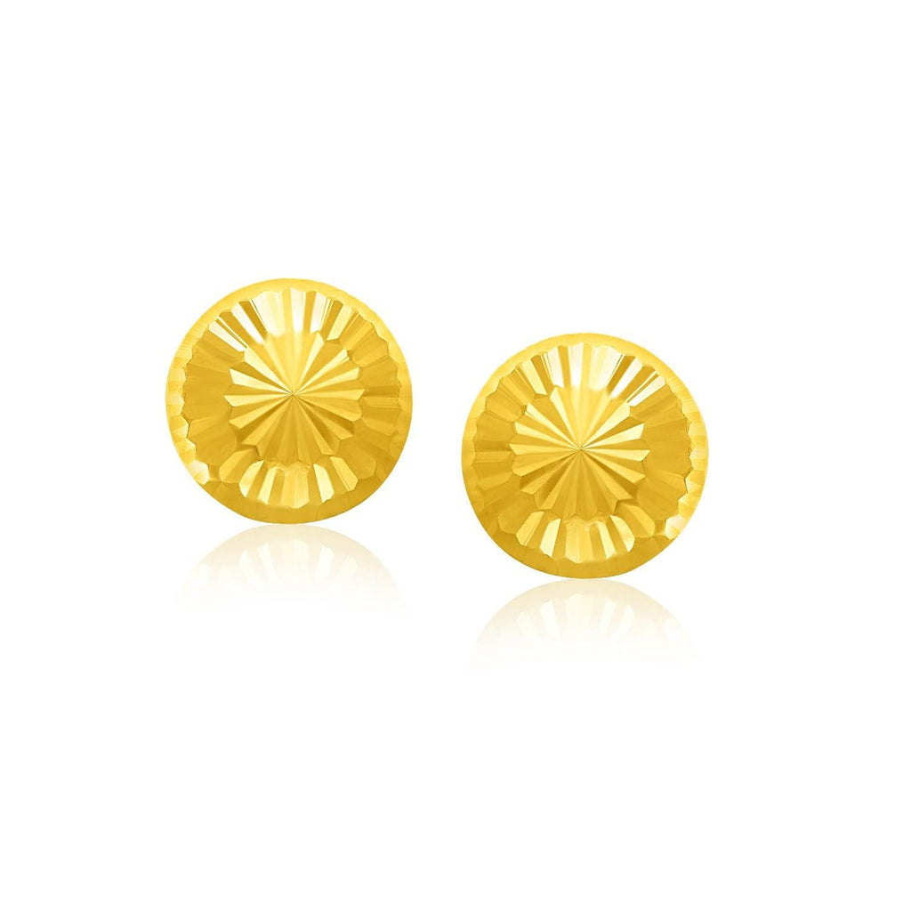 14K Yellow Gold Textured Flat Style Stud Earrings