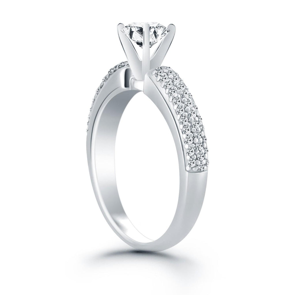 14K White Gold Triple Row Pave Diamond Engagement Ring