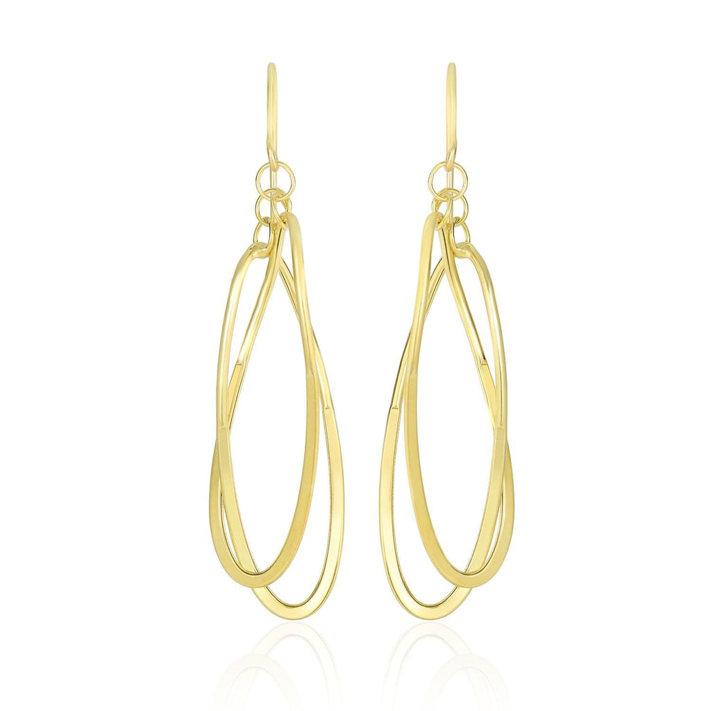 14K Yellow Gold Tube Style Entwined Open Oval Drop Earrings