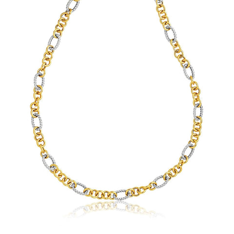 14K Two-Tone Round and Cable Style Link Necklace