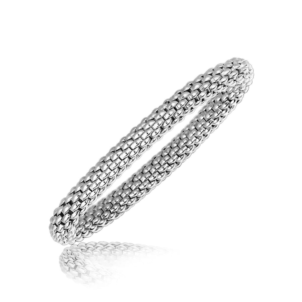 Sterling Silver Rhodium Plated Mesh Motif Bracelet