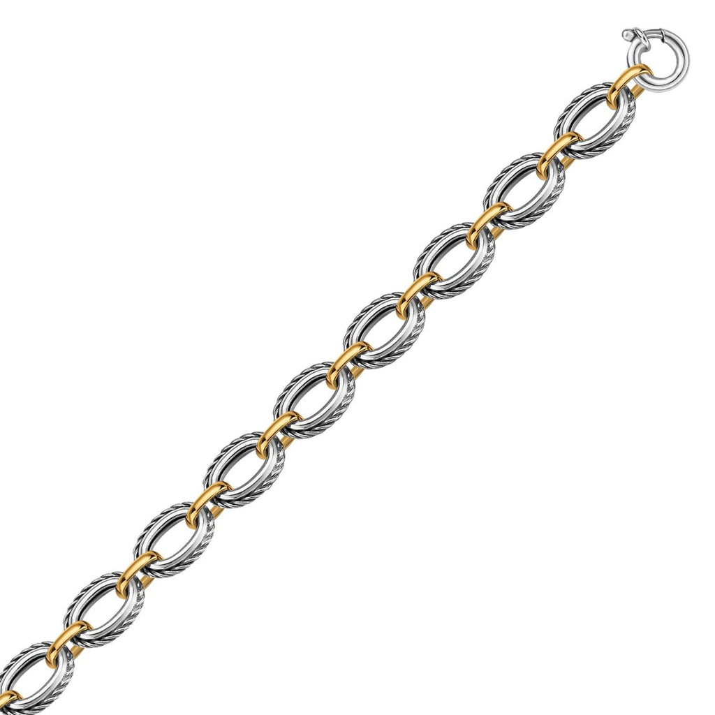 18K Yellow Gold and Sterling Silver Chain Necklace in a Cable Motif