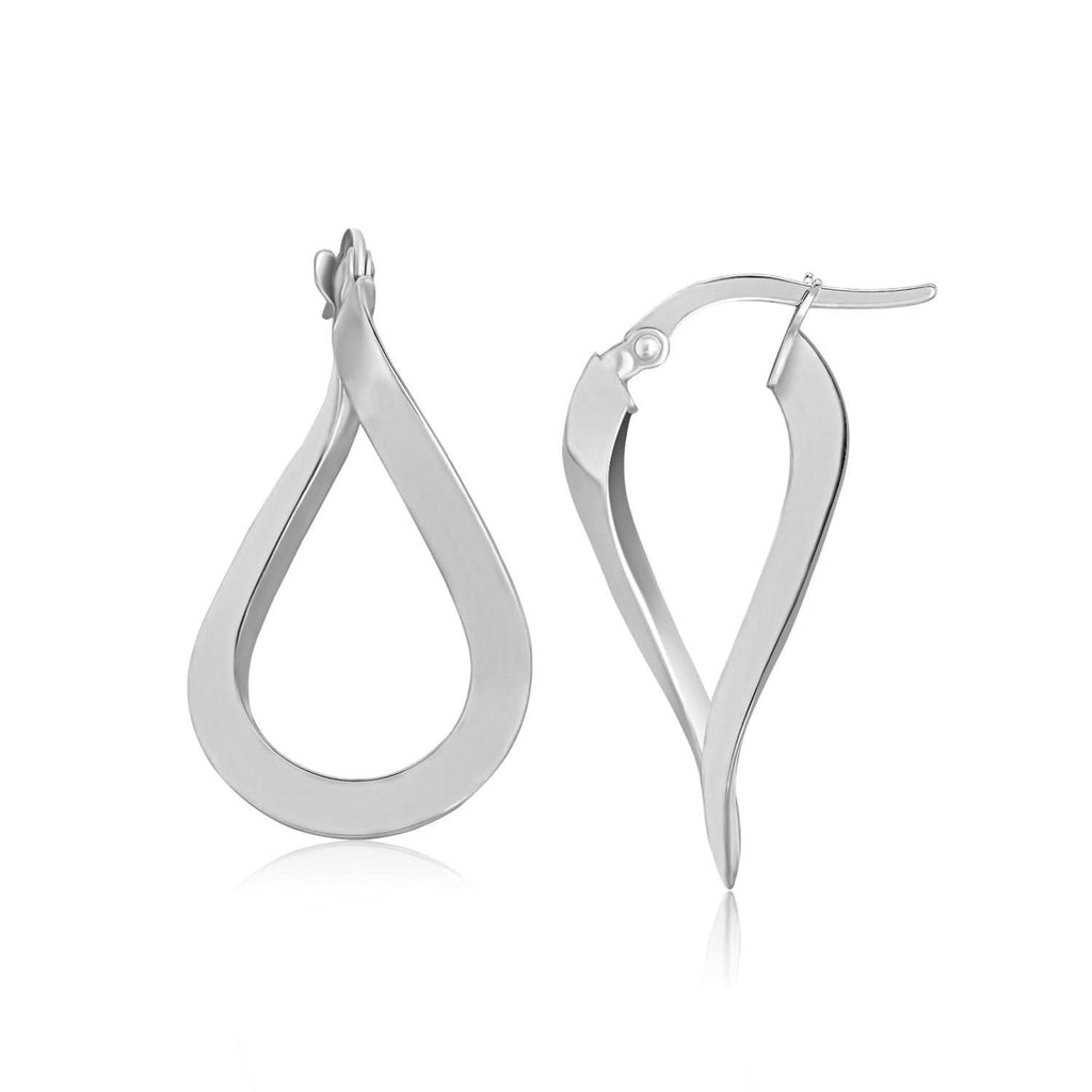 14K White Gold Twisted Freeform Hoop Earrings