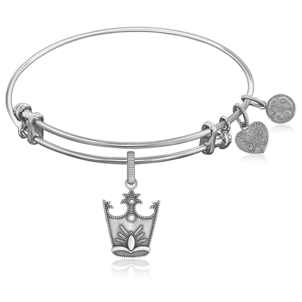 Expandable Bangle in White Tone Brass with Glinda Crown Symbol