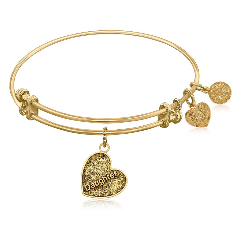 Expandable Bangle in Yellow Tone Brass with Daughter Special Love Symbol