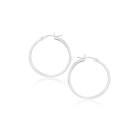 14K White Gold Polished Hoop Earrings (20 mm)