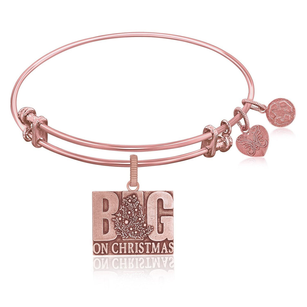 Expandable Bangle in Pink Tone Brass with Big On Christmas Symbol