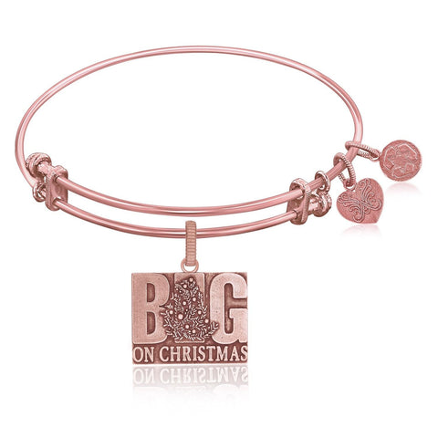 Expandable Bangle in Pink Tone Brass with Big On Christmas Symbol