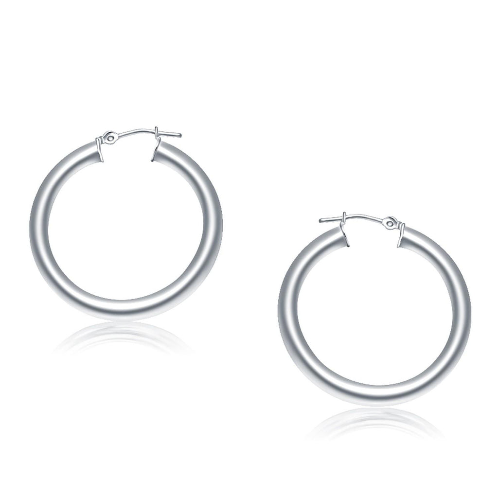 14K White Gold Polished Hoop Earrings (30 mm)