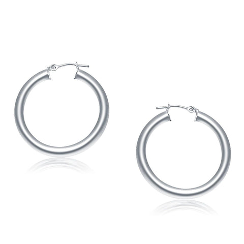 14K White Gold Polished Hoop Earrings (30 mm)