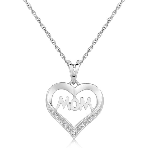 Sterling Silver MOM Heart Motif Diamond Accented Pendant (.01 ct t.w.)